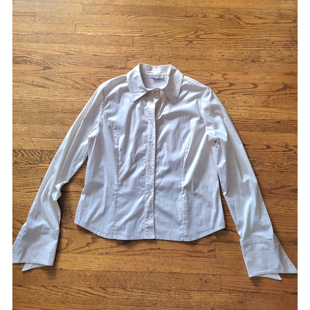 Vtg St John Sport White Button Up Long Sleeve Dress Shirt Womens Large